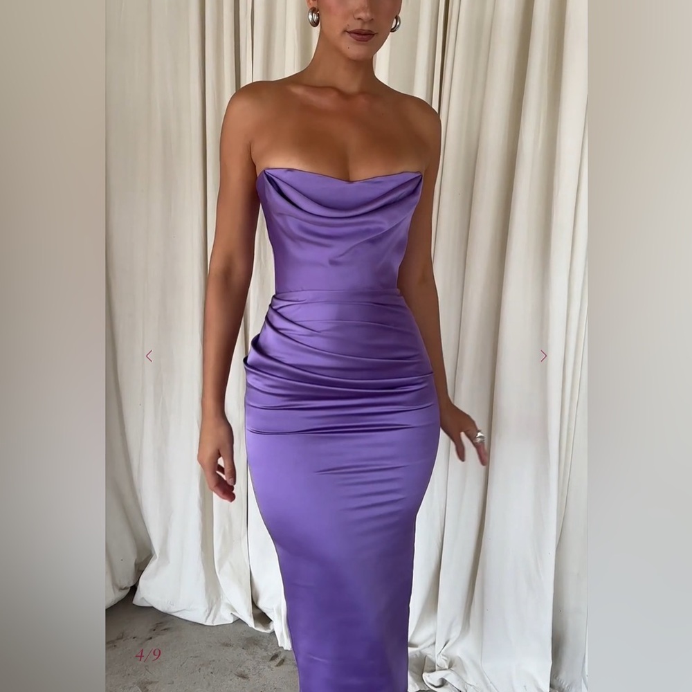 HOUSE OF CB 'Santana' Violet SatinStraplessCorsetMidiDress/Size S-US 4-6